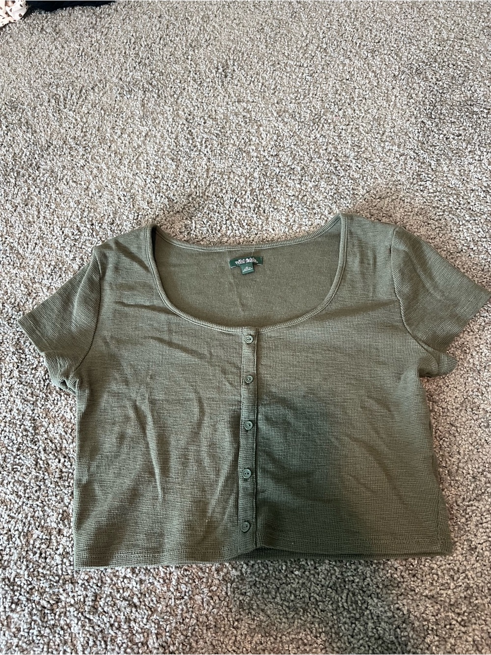 wild fable Olive Green Ribbed Button Crop Top